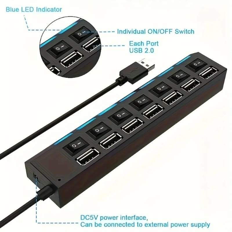 USB 2.0 허브 4/7 포트 분배기 전원 어댑터(O - Laptop Accessories Productivity 리뷰 및 가격